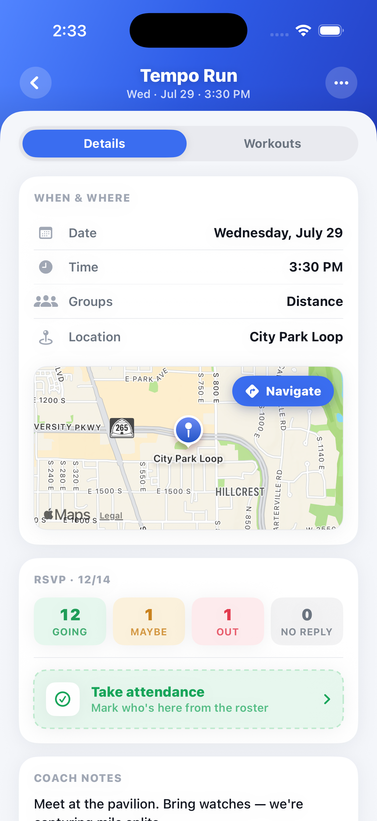Schedule tab screenshot