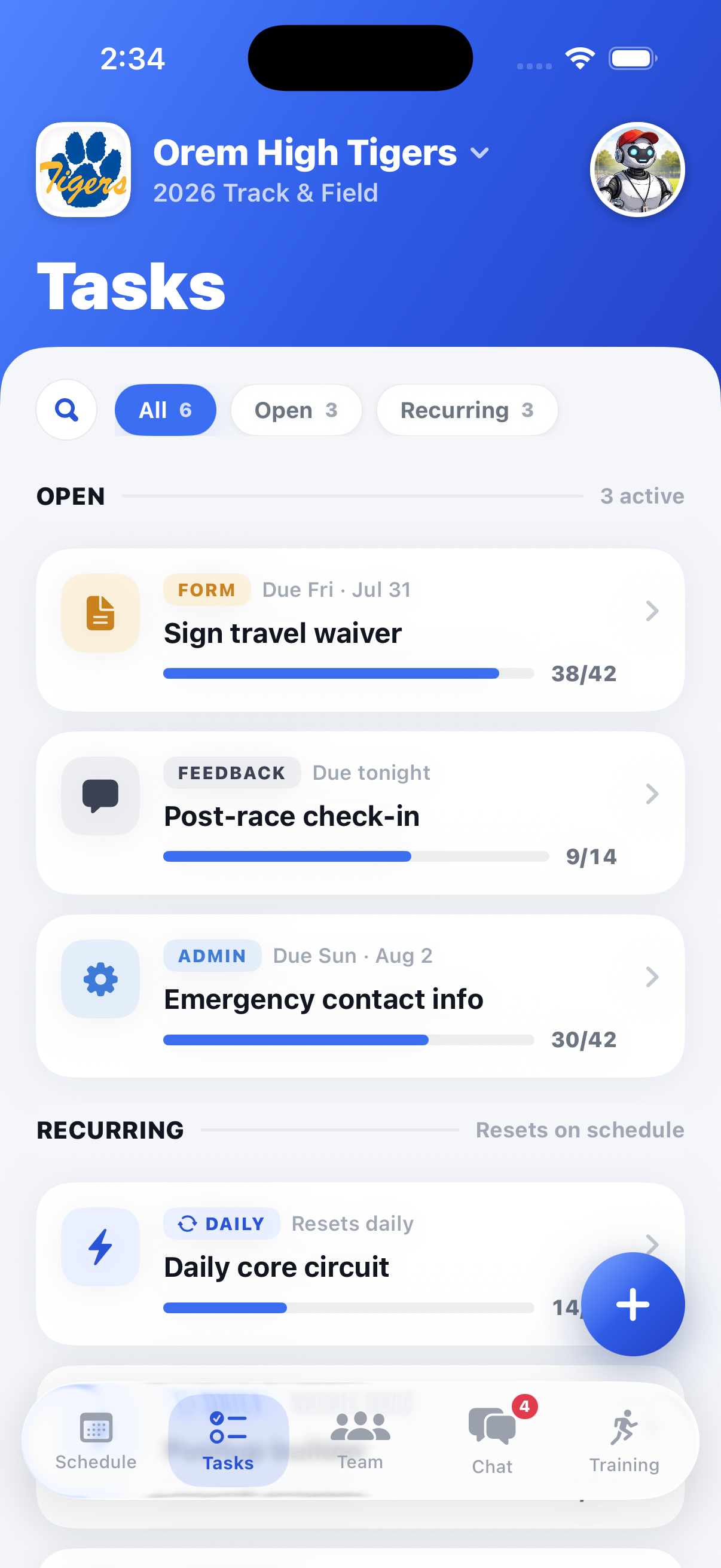 Tasks tab screenshot